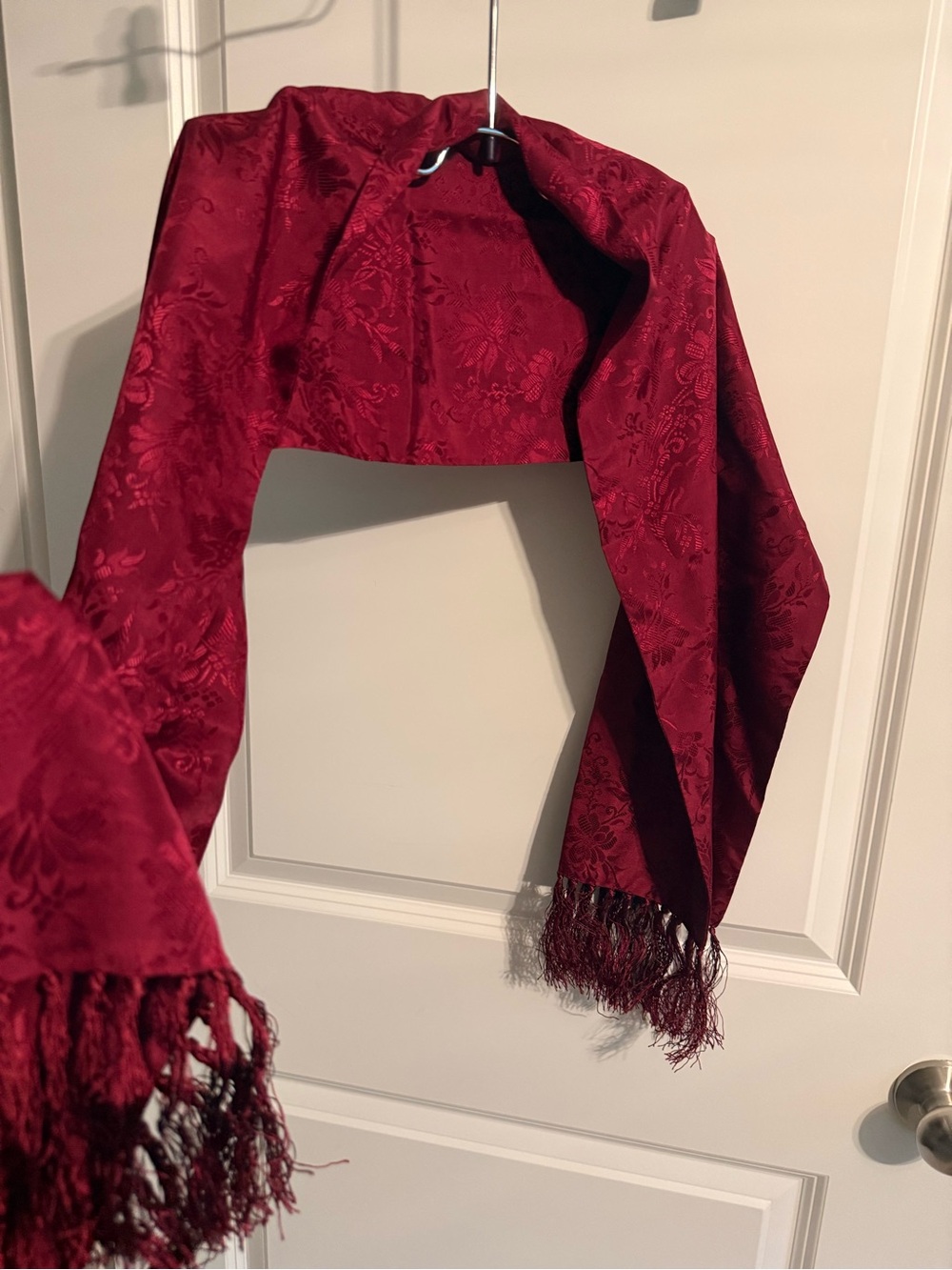 Polo by Ralph Lauren Burgundy Jacquard Fringe Shawl Wrap